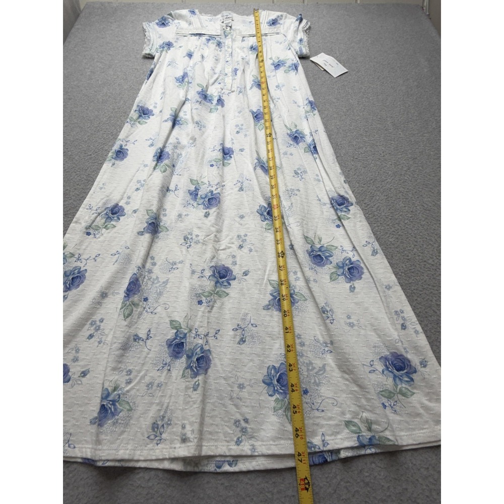 Vintage Aria Petite‎ Nightgown PS White Blue Floral Cotton Lace 90s - Picture 8 of 14